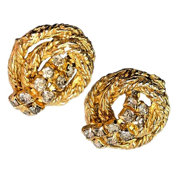 Vintage Signed VOLUPTE Goldtone Round Rhinestone Clip On Earrings - Picture 4 of 6